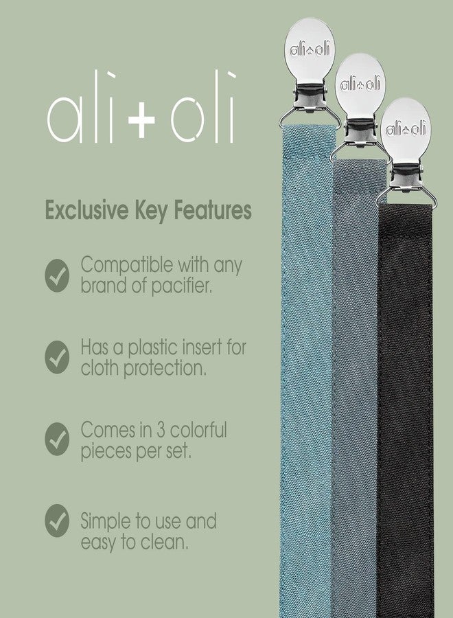 Ali+Oli Linen Strap Pacifier Clip (Sky) Set of 3 (10" x 1") Baby Pacifier Holder for Newborn Pacifiers & Teethers, Binky Clips, Silicone-Free Pacifier Clips - Image 4